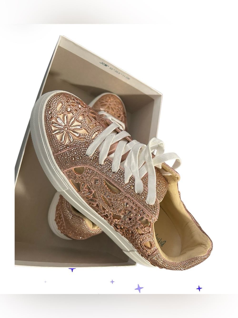 Betsy Johnson Rose Gold Embellished Lace-Up Sneakers